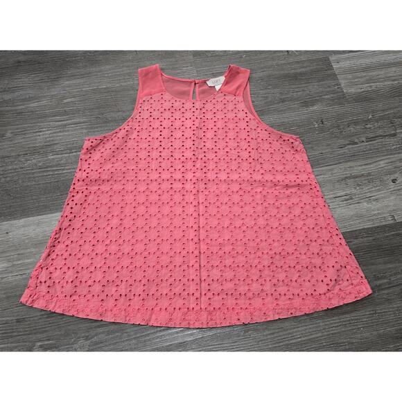 Ann Taylor Loft Pink Coral Eyelet Sheer Mesh Back Sleeveless Shirt Tank Top - Picture 6 of 6